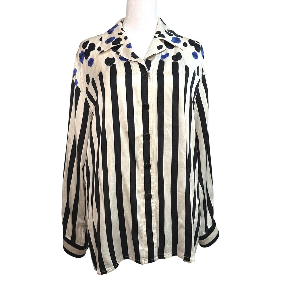 Escada Margaretha Ley Vintage‎ Silk Striped Polka Dot Button Down Shirt 40